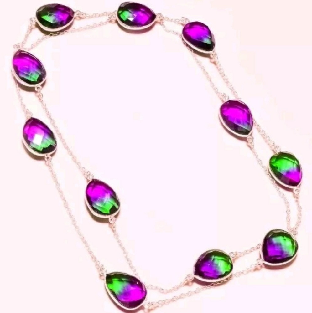 ❤SOLD❤ Multi Tourmaline Bi-Color Station Necklace - 34" - Picture 4 of 4